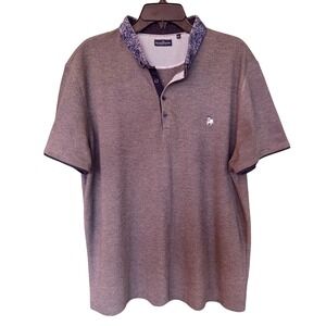 The Spitalfields Shirt Co Mens Polo Shirt Grey Floral Collar XL Bulldog Logo